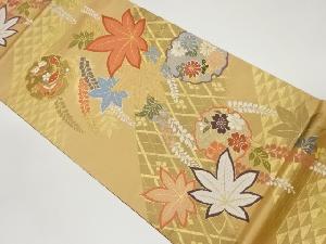 楓・藤に雪輪・花々・蝶模様織出し袋帯